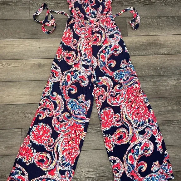 Lilly Pulitzer Jumpsuit XSmall Halibut FARRAH Strapless Wide Leg Pants Strapless - Picture 4 of 9